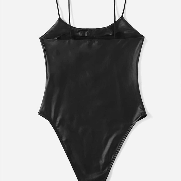 Spaghetti Strap Leather Body Suit Black - Picture 3 of 3